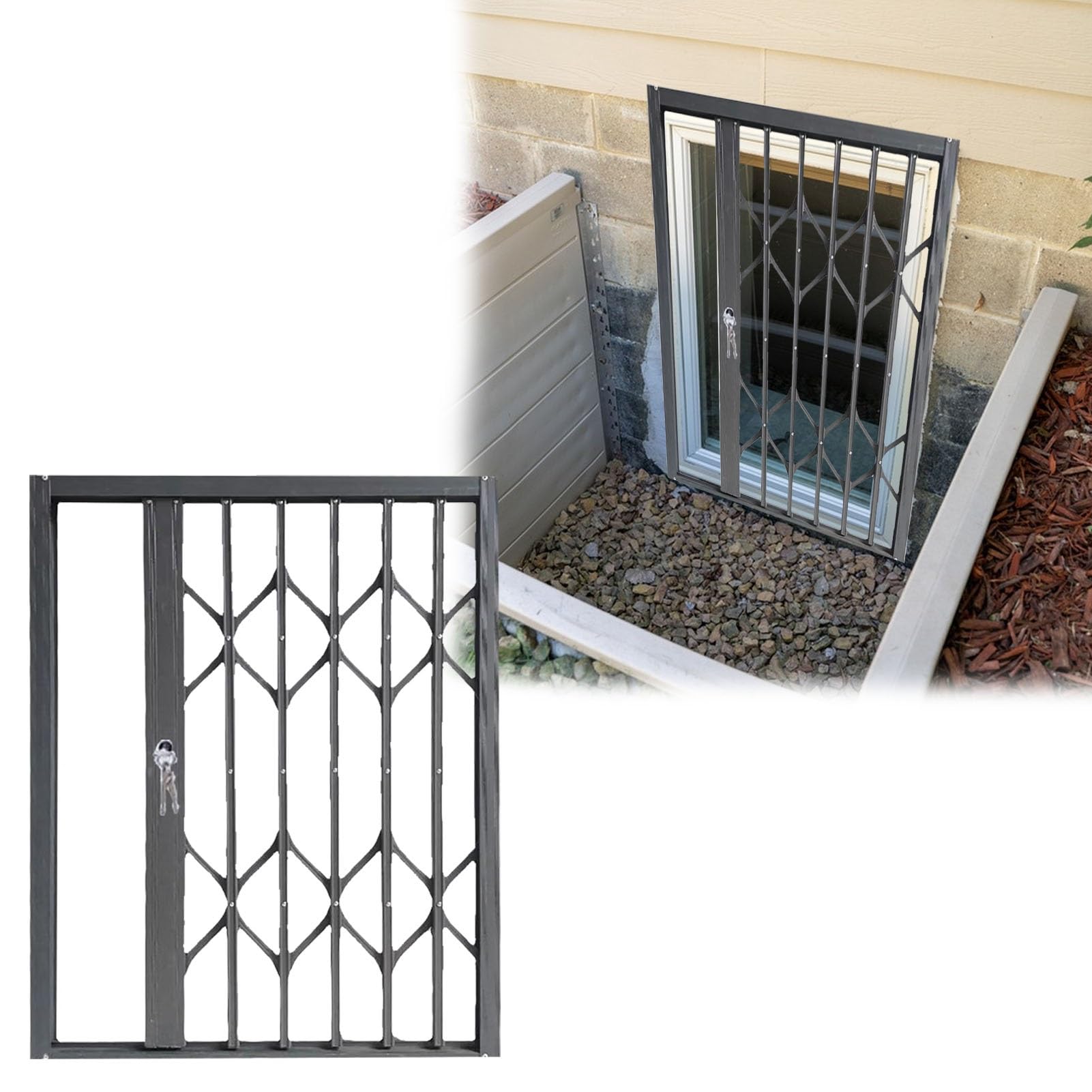 Rejilla de ventana segura para sótano, barras de ventana con cerradura para niños, mascotas, gatos, protección de ventana al aire libre a prueba de ladrones (51 x 86,5 cm)