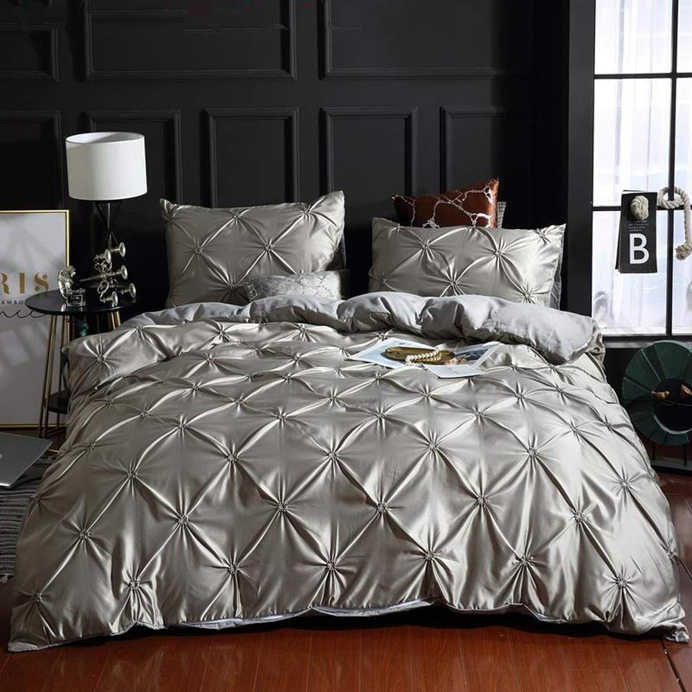 Housse de couette en soie lavée grise 160x210 cm avec taie d'oreiller