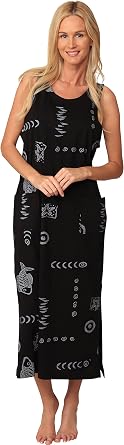 Ingear Cotton Dress Long Casual Beach Summer Tank Print Tee Cover Up Plus Size