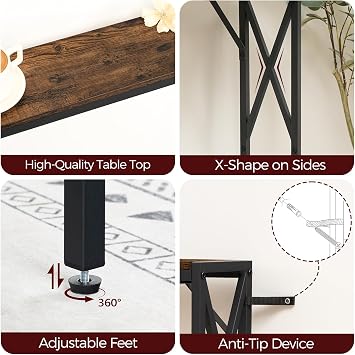 MAHANCRIS 2 Pack Console Table with Charging Station, 100 CM Narrow Sofa Table, Long Entryway Table, Hallway Table with USB Ports, Behind Couch Table with Power Outlets, Rustic Brown ACTHR151KE01S2VN1