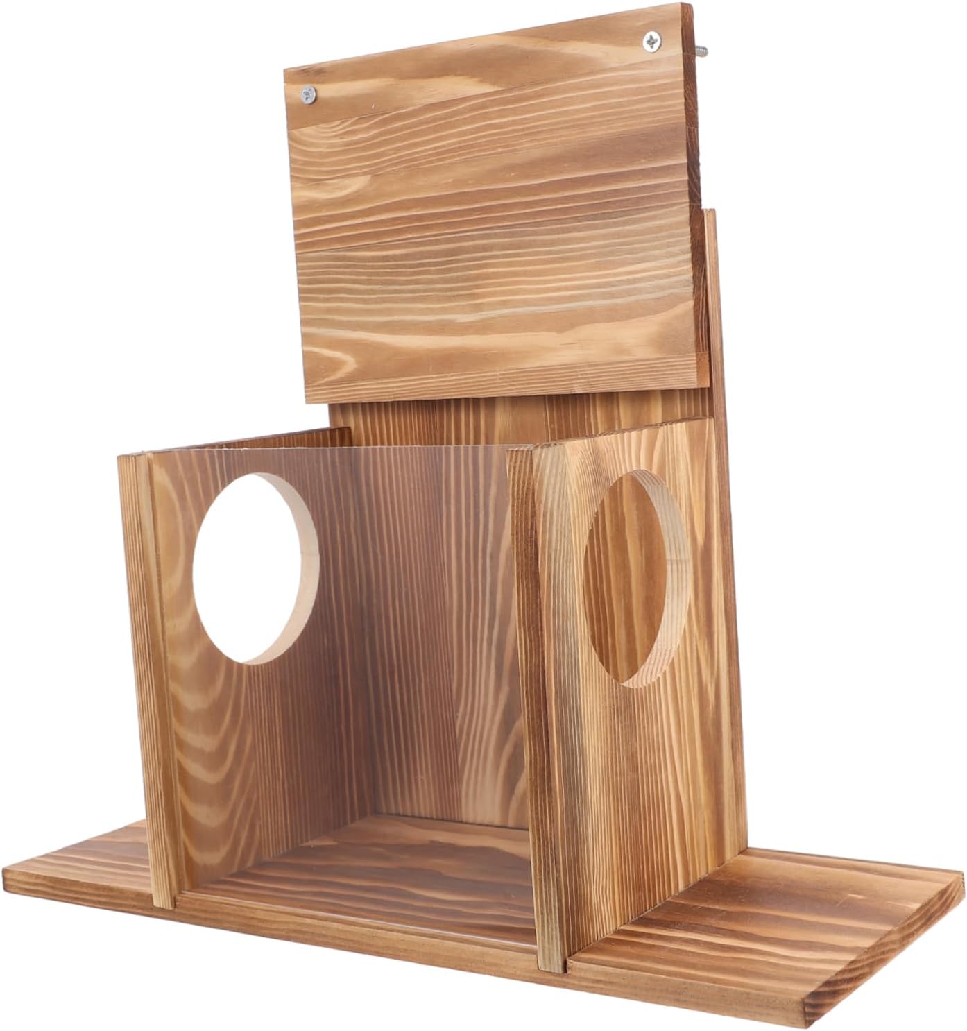 BESPORTBLE Wood Squirrel Feeder for Outside Outdoor Hamster Feeding Box Attract Squirrels Birds Easy to Clean Natural Wood Storage for Nuts Accessory