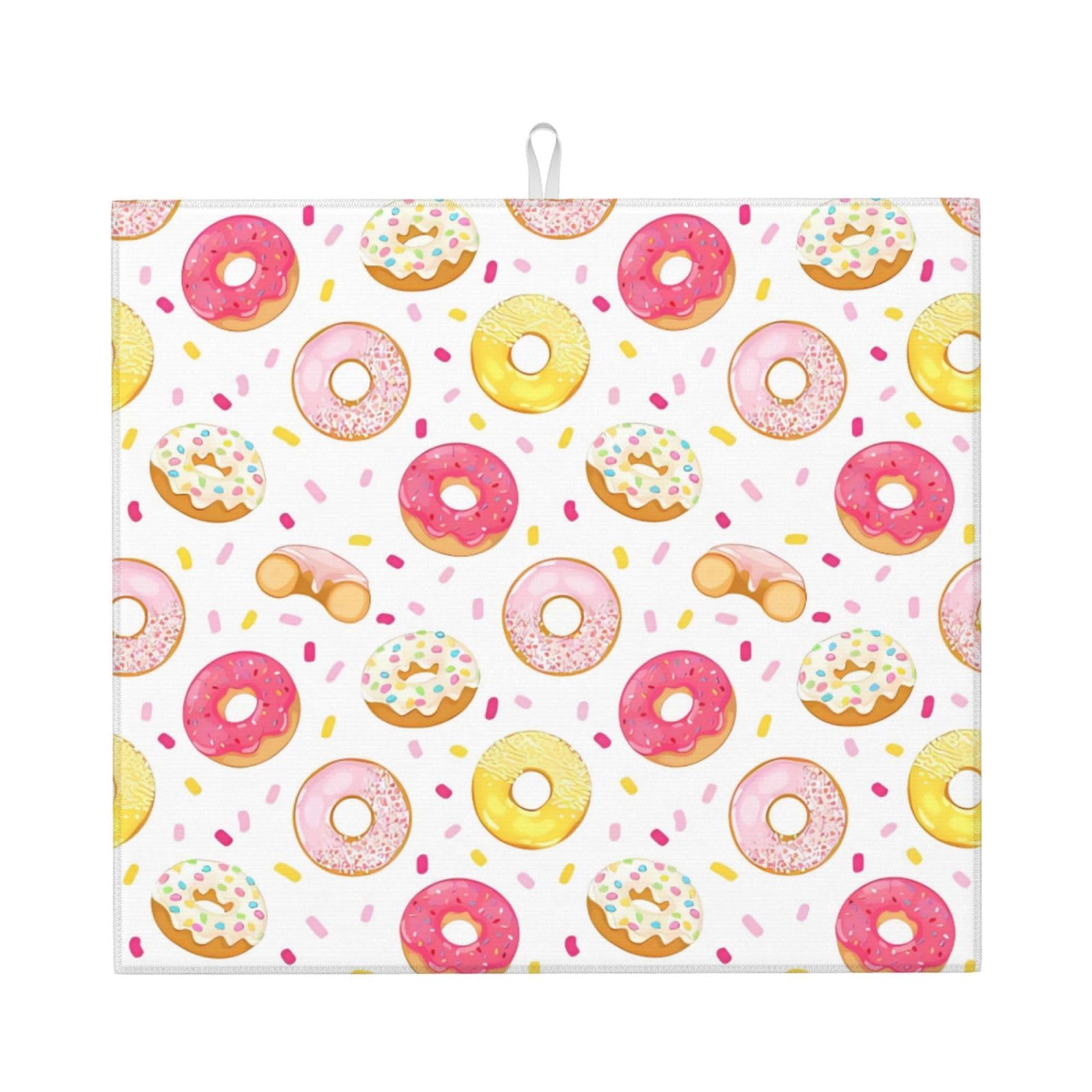 YYHWHJDE Donut Prints Kitchen Drying Mat – Absorbent Microfiber Throw for Dishes, Non-Slip Counter Cover, Quick-Dry Layer with Durable Construction