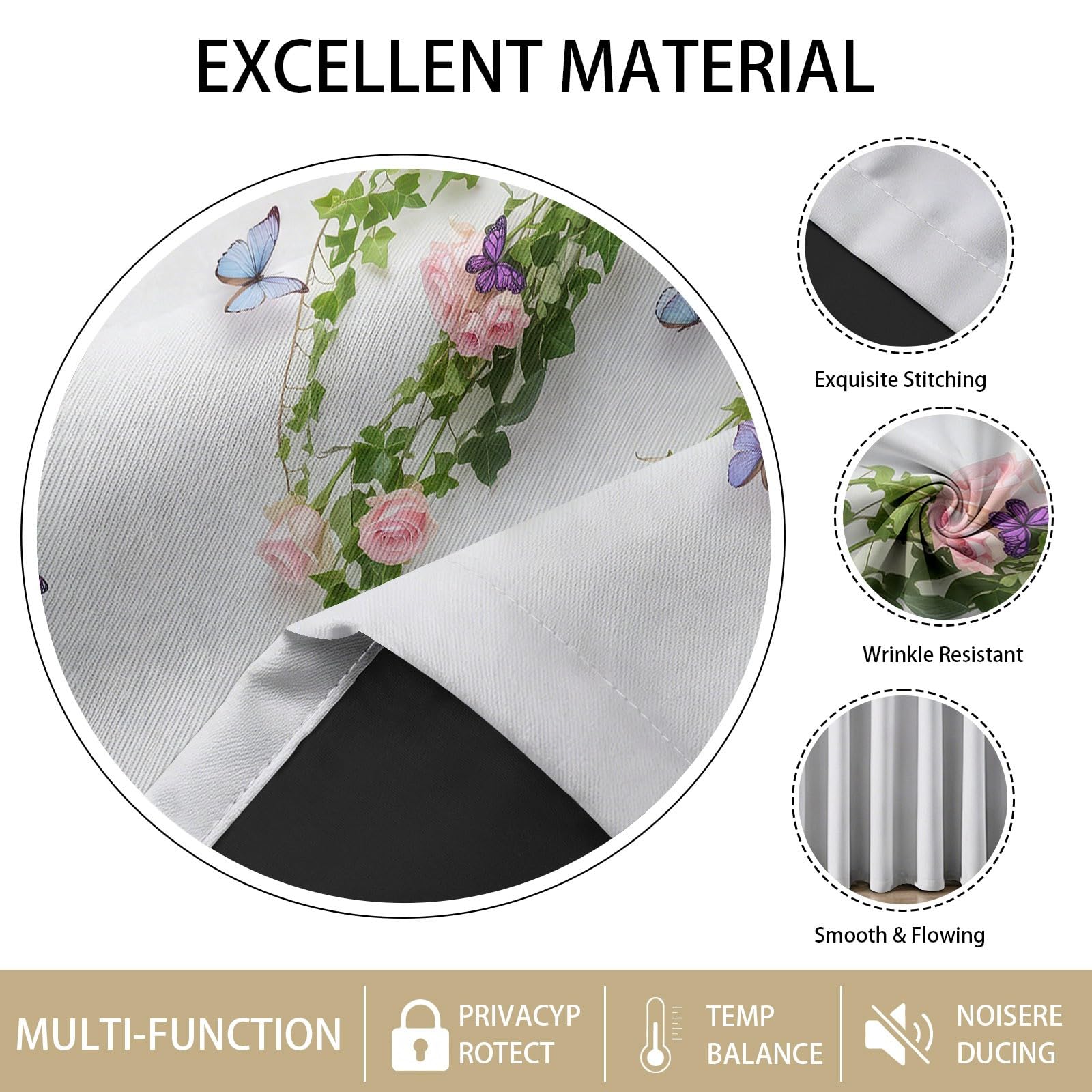 Rideaux Occultant Floral Animal, Rideaux Occultant Couronne De Fleurs Rustique Rideau Thermiques Isolant Anti Froid et Chaleur Rideau à Oeillets pour Chambre À Coucher, 2 PCS, 140L X 260H cm