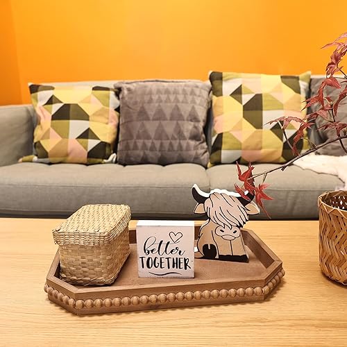 Miniatura 4 de Hrastany Bandeja rústica de madera para servir con cuentas, bandeja decorativa marrón para centro de mesa, Navidad, boda, Halloween, decoración del