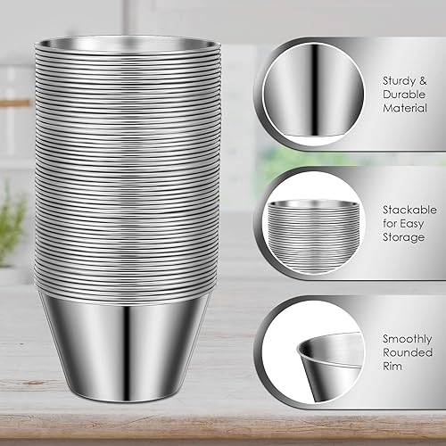 Miniatura 3 de 60 tazas de salsa de acero inoxidable a granel, 5 onzas, recipientes de metal para salsa, cuencos para condimentos, reutilizables, apilables,