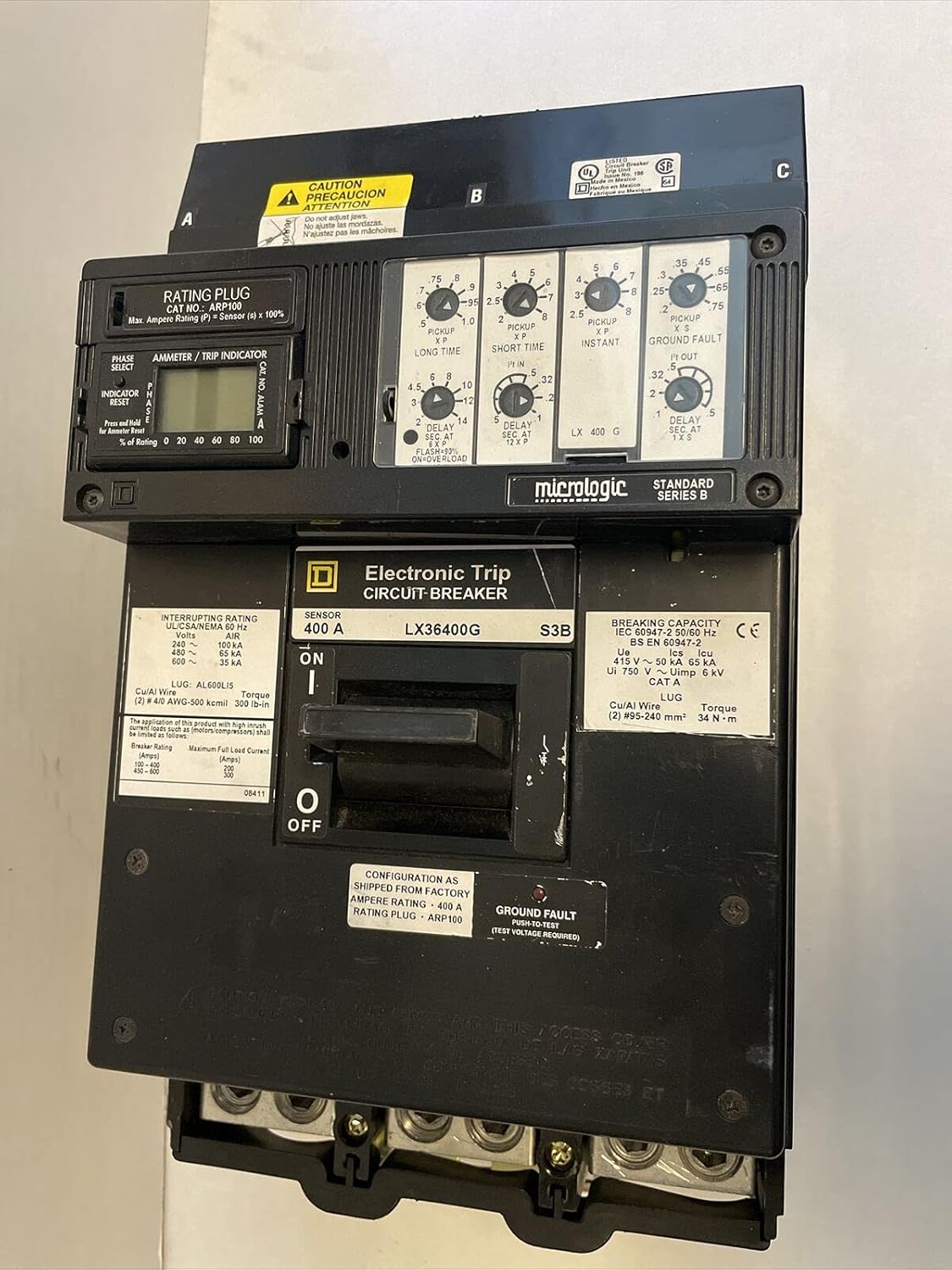 Square D Circuit Breaker 400 Amp 600V 3 Pole LX36400 Rating Plug ARP075