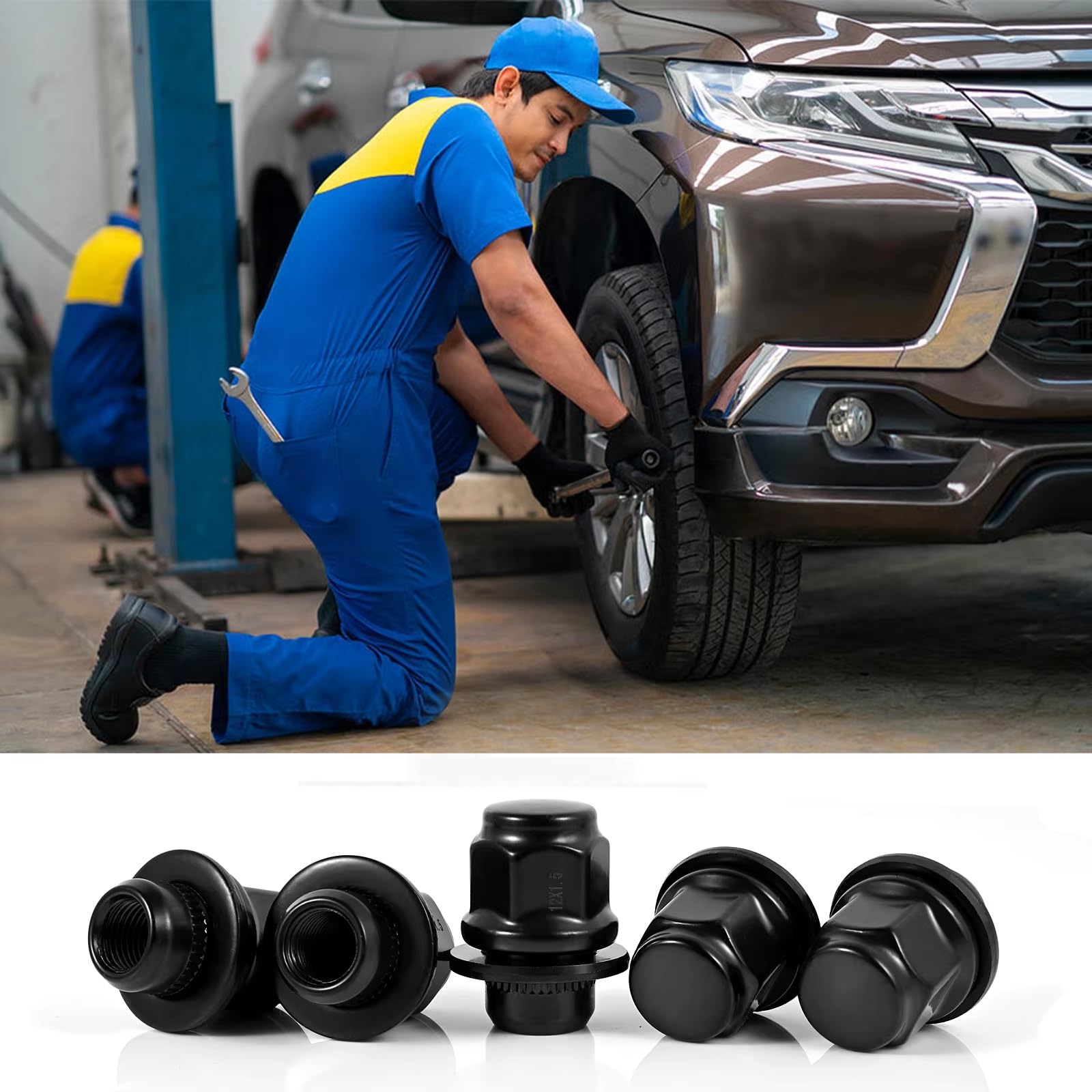 Tornillos Antirrobo Coche Compatible Con Mitsubishi Pernos Para Cubo De Rueda, Tuercas De Seguridad, Accesorios M12x1.5 13/16" 21 Mm, Hexagonal 1.46x1.18 Pulgadas, 20 Piezas