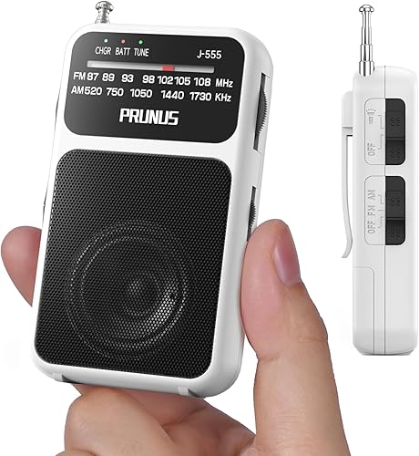 Miniatura 9 de PRUNUS J-555 - Radio de Bolsillo AM FM con Carga USB-C y Batería, Excelente Recepción y Altavoz Claro con Conector para Auriculares, Clip Posterior,