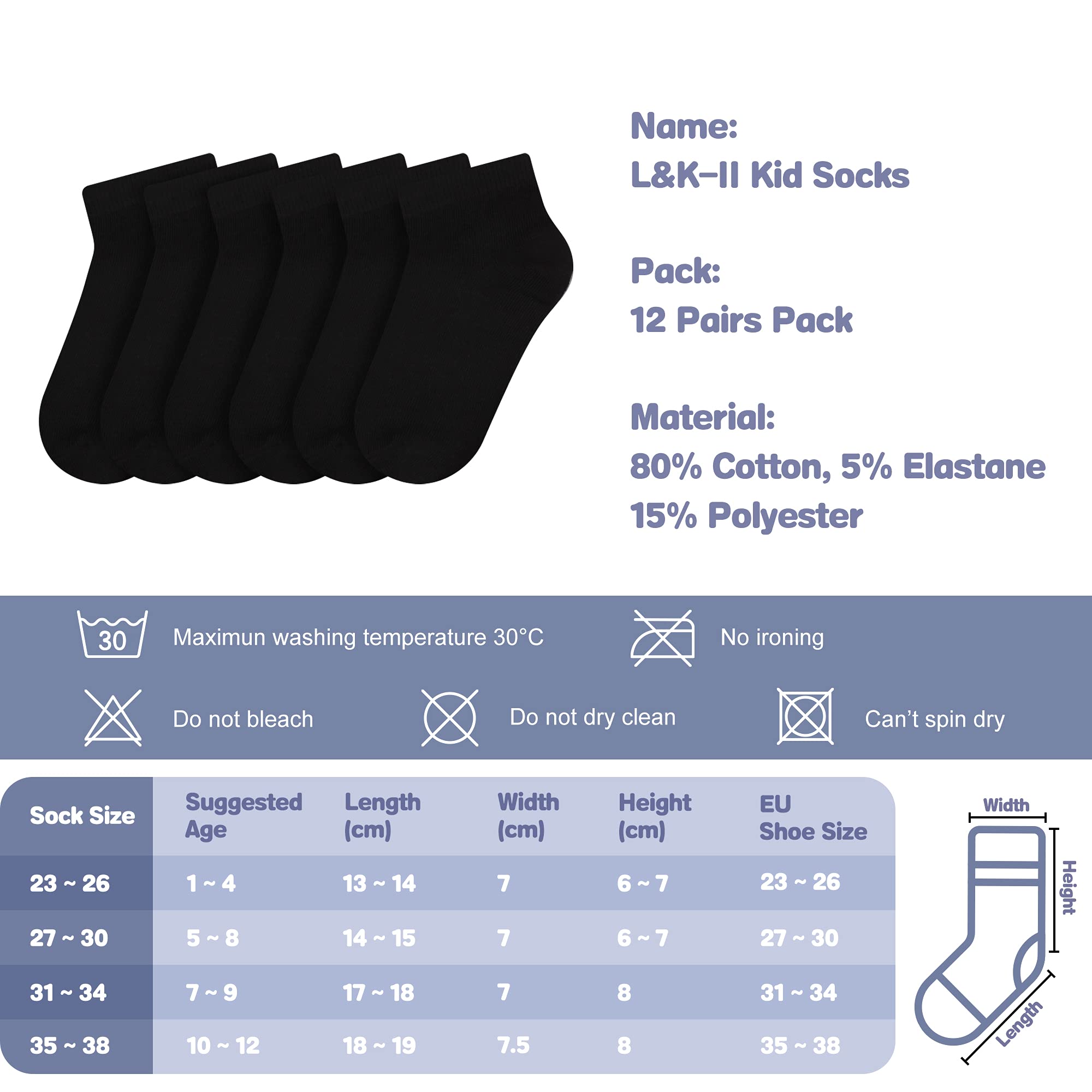 Libella L&K 2897 skarpety dziecięce, dla dziewcząt, do sneakersów, skarpety sportowe, 6 sztuk