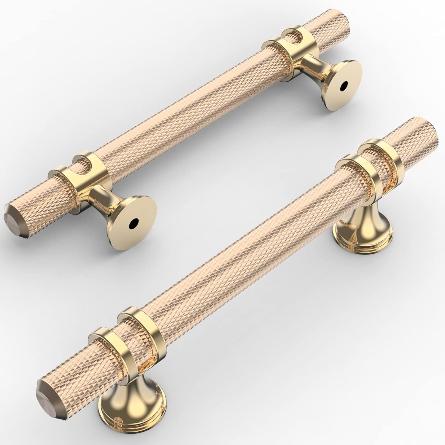 Amerdeco 10 Pack Knurled Gold Cabinet Pulls 5.9 Inch Length (3.75 Inch Hole Center) Brushed Brass Kitchen Cabinet Handles for Drawer Dresser, Cupboard and Wardrobe ZH0025 3.75"/96MM Hole Center 10 Pack Gold