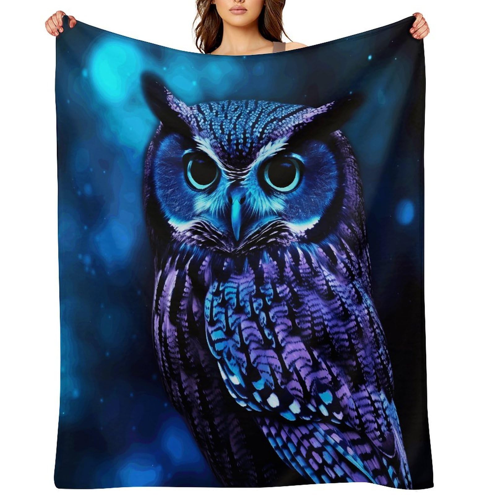 Blue Owl Throw Blanket for Couch and Bed Super Soft Warm Lightweight Throw Blankets Cozy Fuzzy Flannel Blanket Personalized Decorative Blankets for Sofa Decor 50"x60"