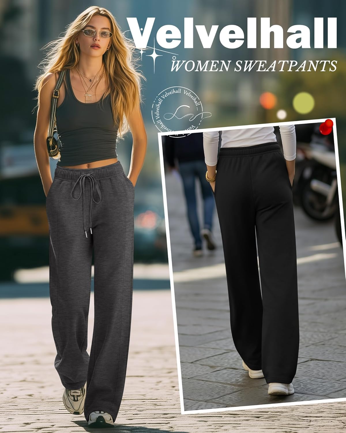 4 Pack Women's Wide Leg Sweatpants, Baggy Straight Elastic Waist Drawstring Multipack Lounge Trousers with Pockets - Image 4