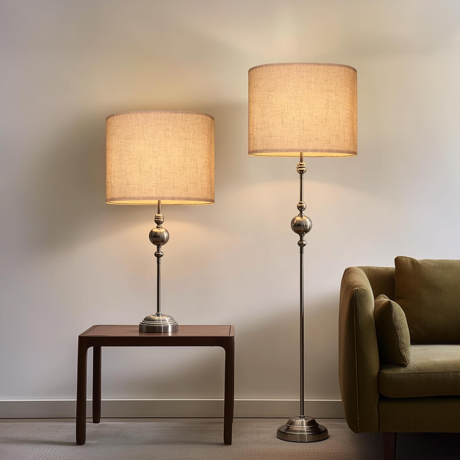 Large Brown Lamp Shades Set of 2, Natural Linen 16" Top X 16" Bottom X 12" Height Lampshade Fits for Home Bedroom Living Room Decor, Easy Assembly Required Lamp Shade Holder Included Spider Fitter