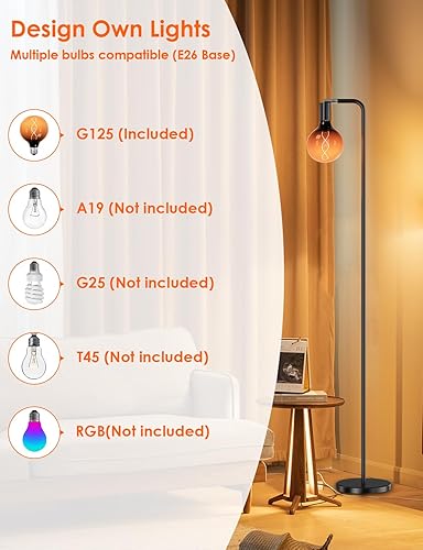 Miniatura 9 de Lámparas de pie modernas con bombilla, lámpara de pie industrial para sala de estar, bombilla de 5 pulgadas, 69 pulgadas de alto, lámpara de pie