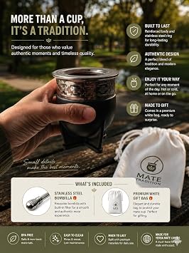 Mate Imperial Argentino Kit Mate, Taza de te, With Straw Tea Gourd Mug One Bombilla (Straw), Wrapped Handmade Leather Ideal for Gift and Travel (Black) (small)