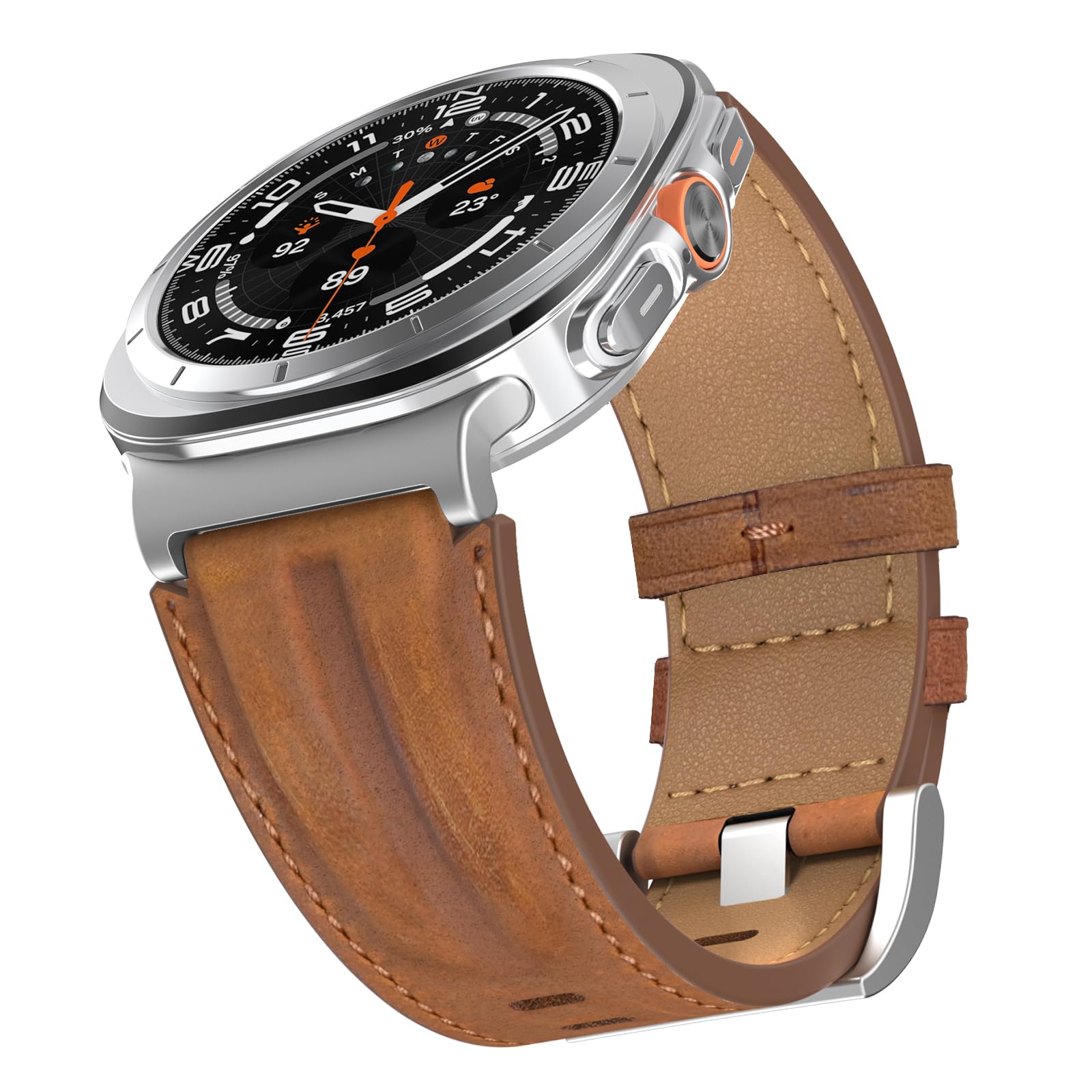 Armband aus echtem Vollnarbenleder, kompatibel mit Samsung Galaxy Watch Ultra Armbändern 47mm (2025/2024), robuster Metallverbinder, handgefertigt, Vintage Samsung Uhrenarmband für Männer und