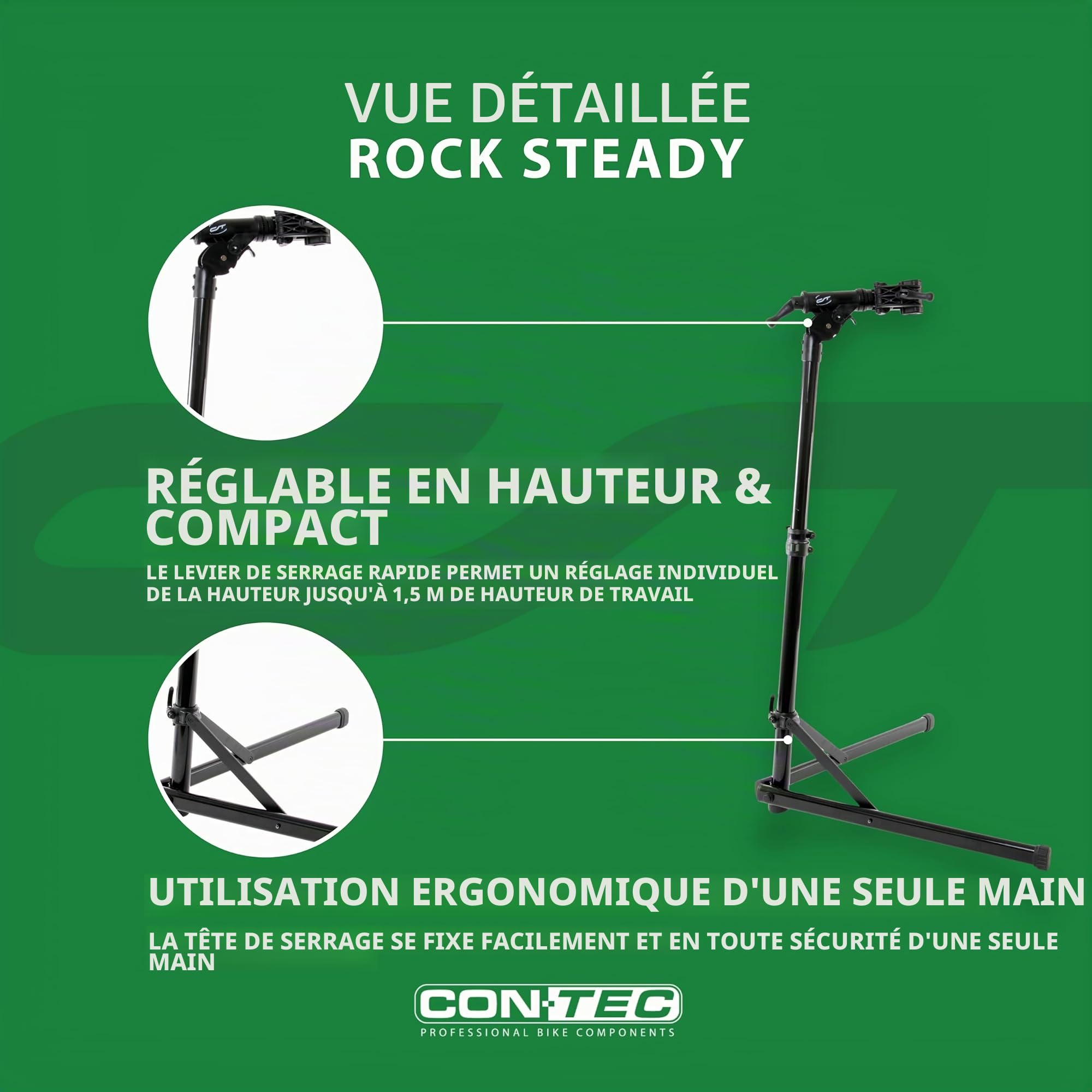 Contec Rock Steady Support de Montage pour vélo d’Adulte Noir Max. 30 kg
