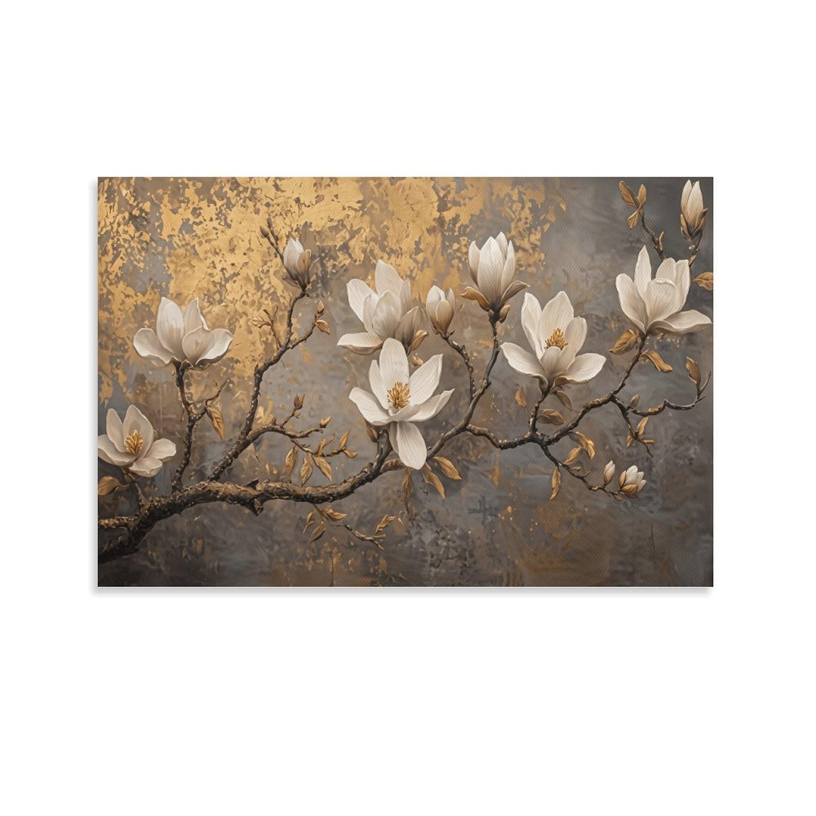 XPASHIQWC White & Gold Magnolia Wall Decor Poster Canvas Prints Picture Modern Canvas Wall Art Picture Wall Hanging for Bathroom Wall Decor 24x36inch(60x90cm)