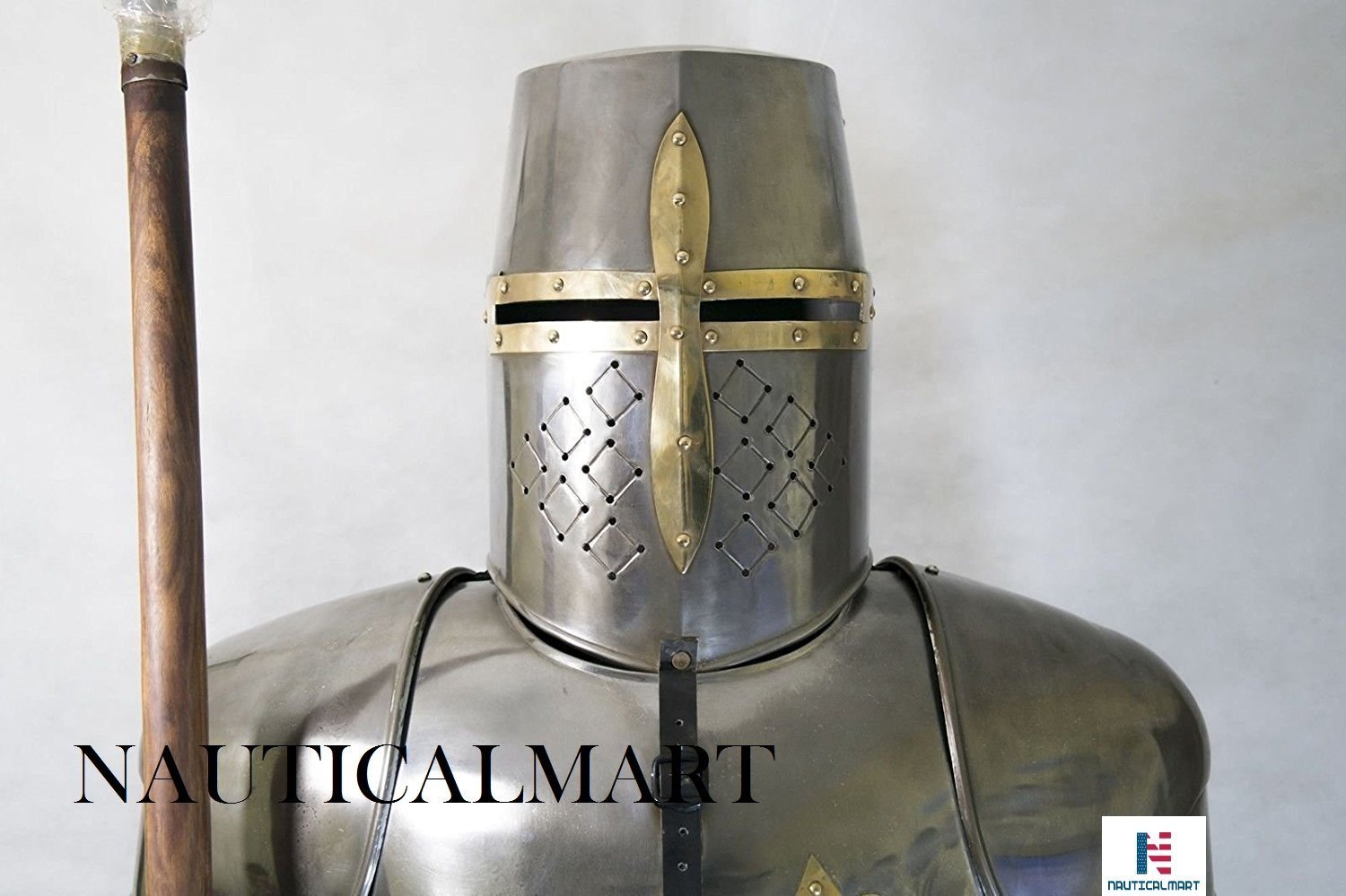 NauticalMart Full Size and Fully Wearable Knights Templar Suit of Armor - Helmet Costume Only