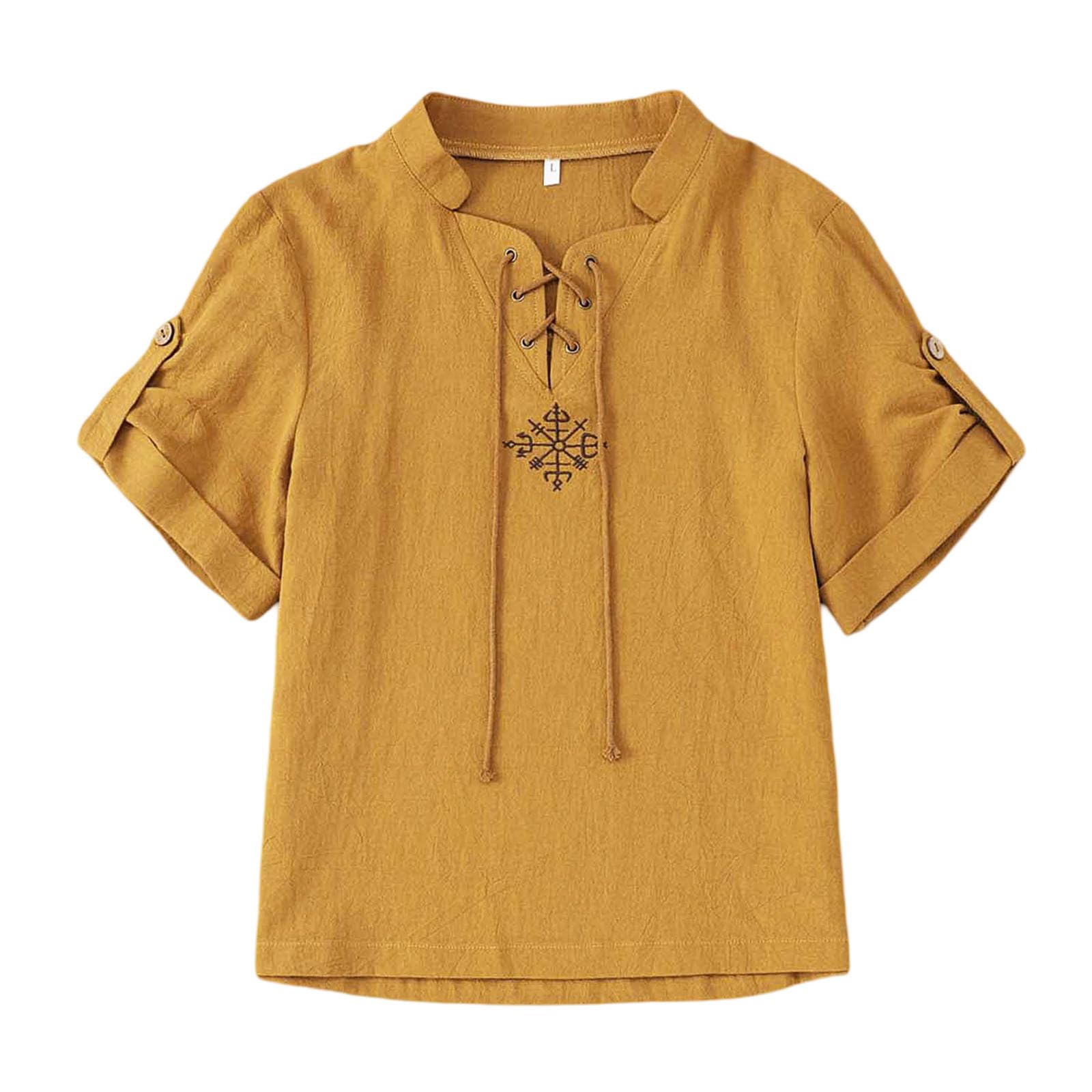 Boy's Linen Shirt Long Sleeve Retro Lace Up Shirts for Medieval Costume Renaissance Pirate Tops Scottish Ghillie Shirt Viking Clothing