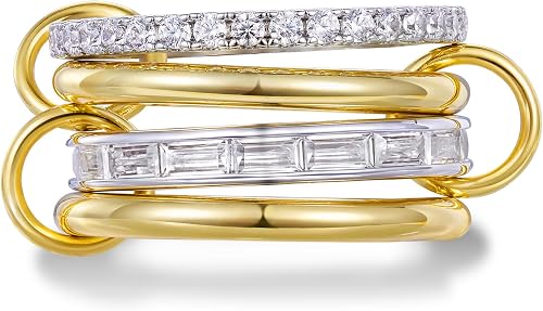 KissYan Stackable Rings for Women, 14k Gold Plate Interlocked Multi Ring Set Dai