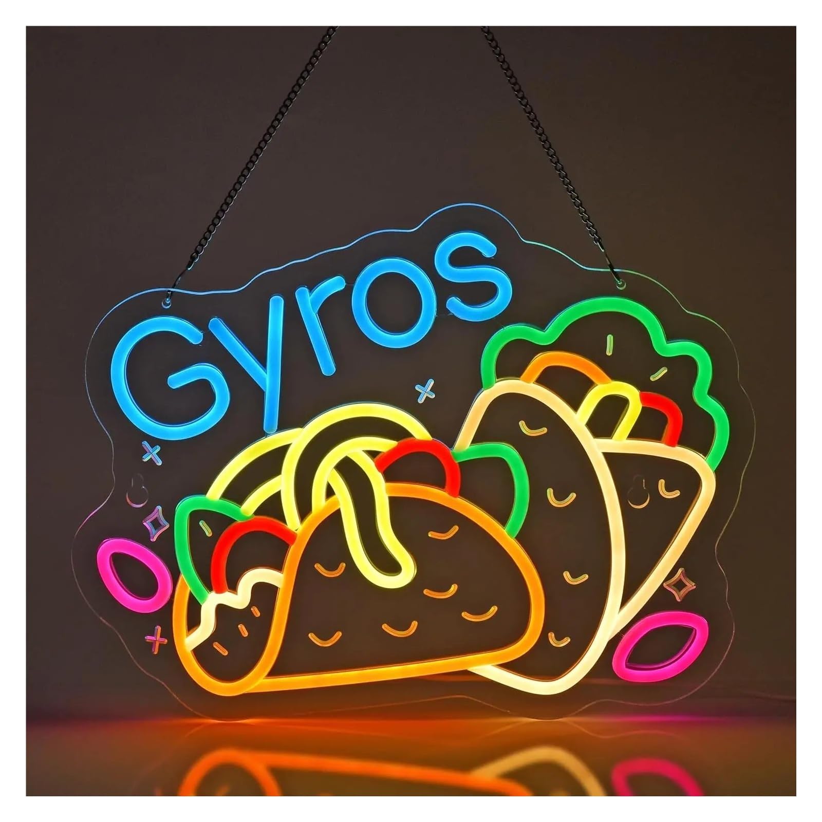 XENITE Hanging Art Neon Signs Gyros Neon Sign USB LED Light for Greek Restaurant Gyro Shop Deli Food Market Kitchen Home Decorations 15.35X11.8in