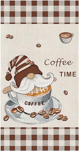 Toallas de cocina para cocina gnomo de café taza de grano de café en paños de cocina retro de microfibra suave toallas de mano reutilizables toalla