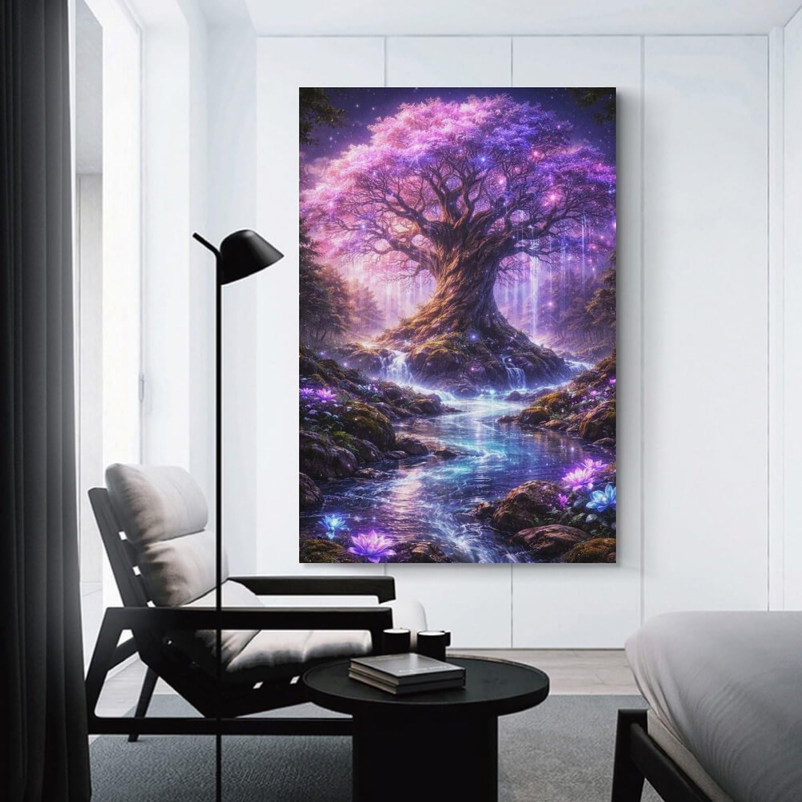 Junmoney Unframe-Style-22 Enchanted Forest Tree With Waterfalls Room Decor Wall Art 12X18inch(30X45cm), For Entrance Walls, Hall Decor Or Foyers, A Neat Decor Update For Hallways