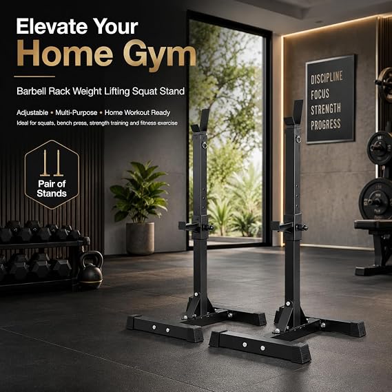 Barbell Rack Weight Lifting Squat Stand for Home Gym – Multi Purpose Adjustable Bench Press Rack for Strength Training, Fitness Exercise & Workout Equipment