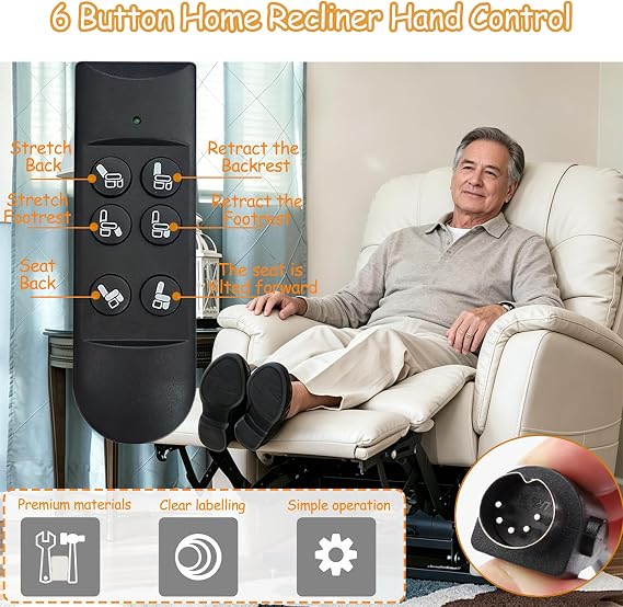 6 Button 5 Pin Electric Riser Recliner Chair Remote Control with Extension Cable Hand Operated for Lifting Chair, Electric Sofa (Black)