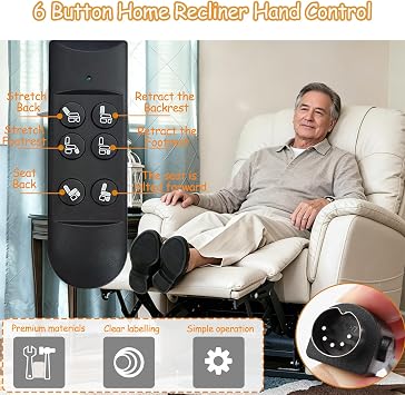 6 Button 5 Pin Electric Riser Recliner Chair Remote Control with Extension Cable Hand Operated for Lifting Chair, Electric Sofa (Black)