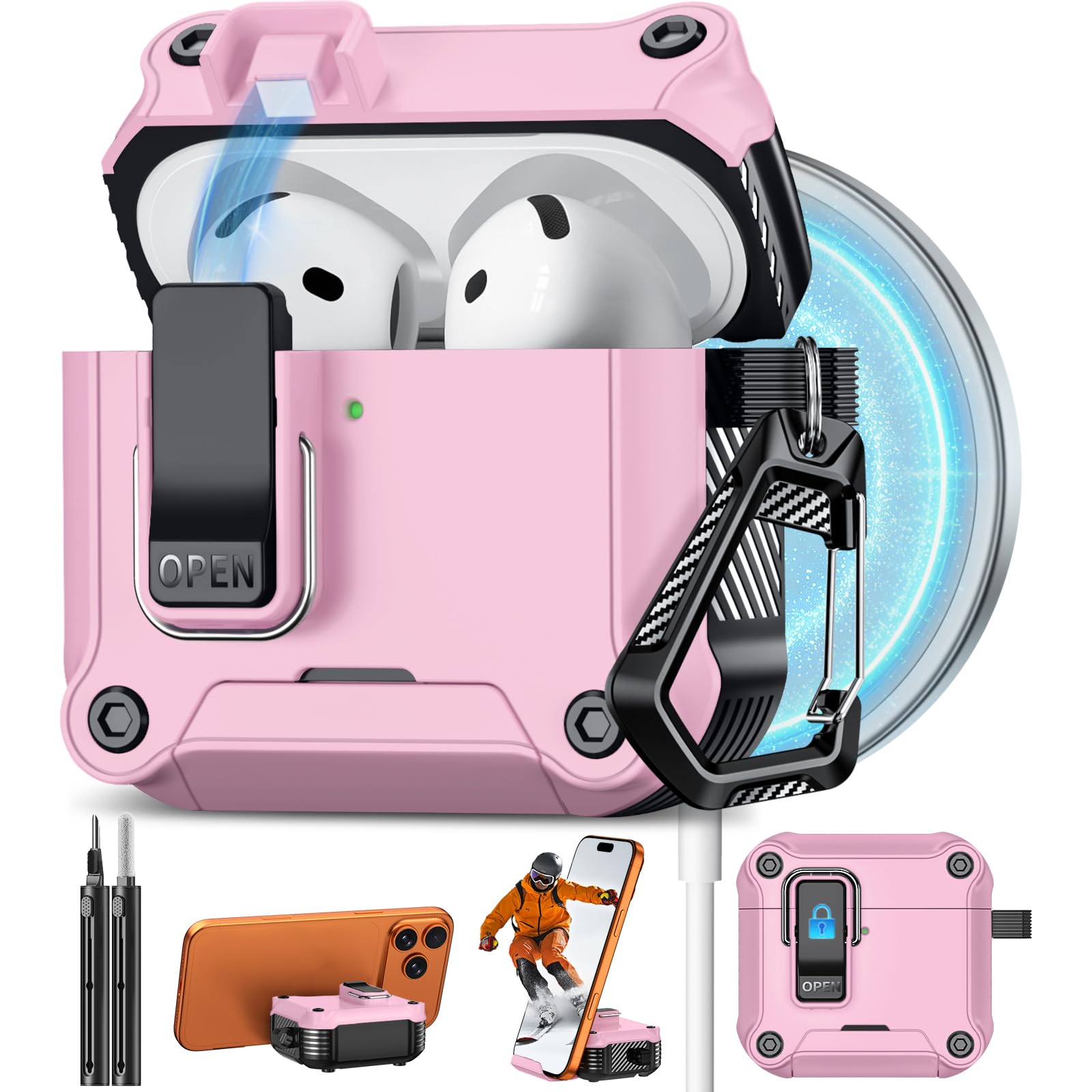 Pohgelan for AirPods 5/4 Case (2026/2024) with Safety Lock-Pink