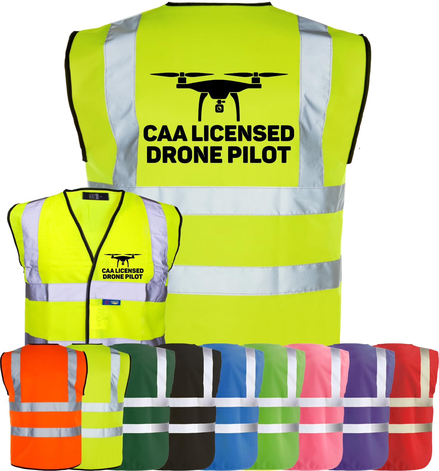 Corporate Togs CAA Licensed DRONE PILOT Hi-Vis Safety Vest - UAV Operator Hi Vis Vest with Reflective Strips, EN IS0 20471 Class 2 Compliant | Safety Apparel