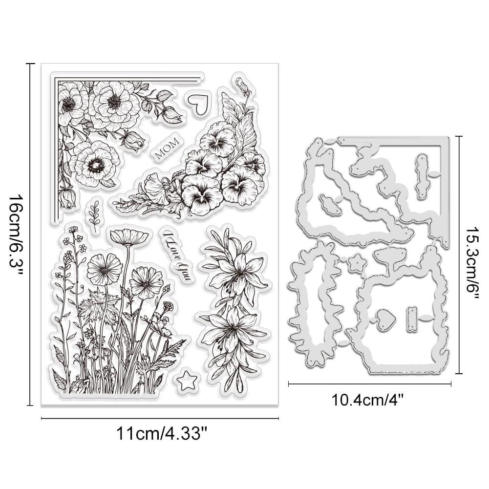INFUNLY 2pcs Mothers Day Flowers Silicone Stamp and Die Set - Image 2