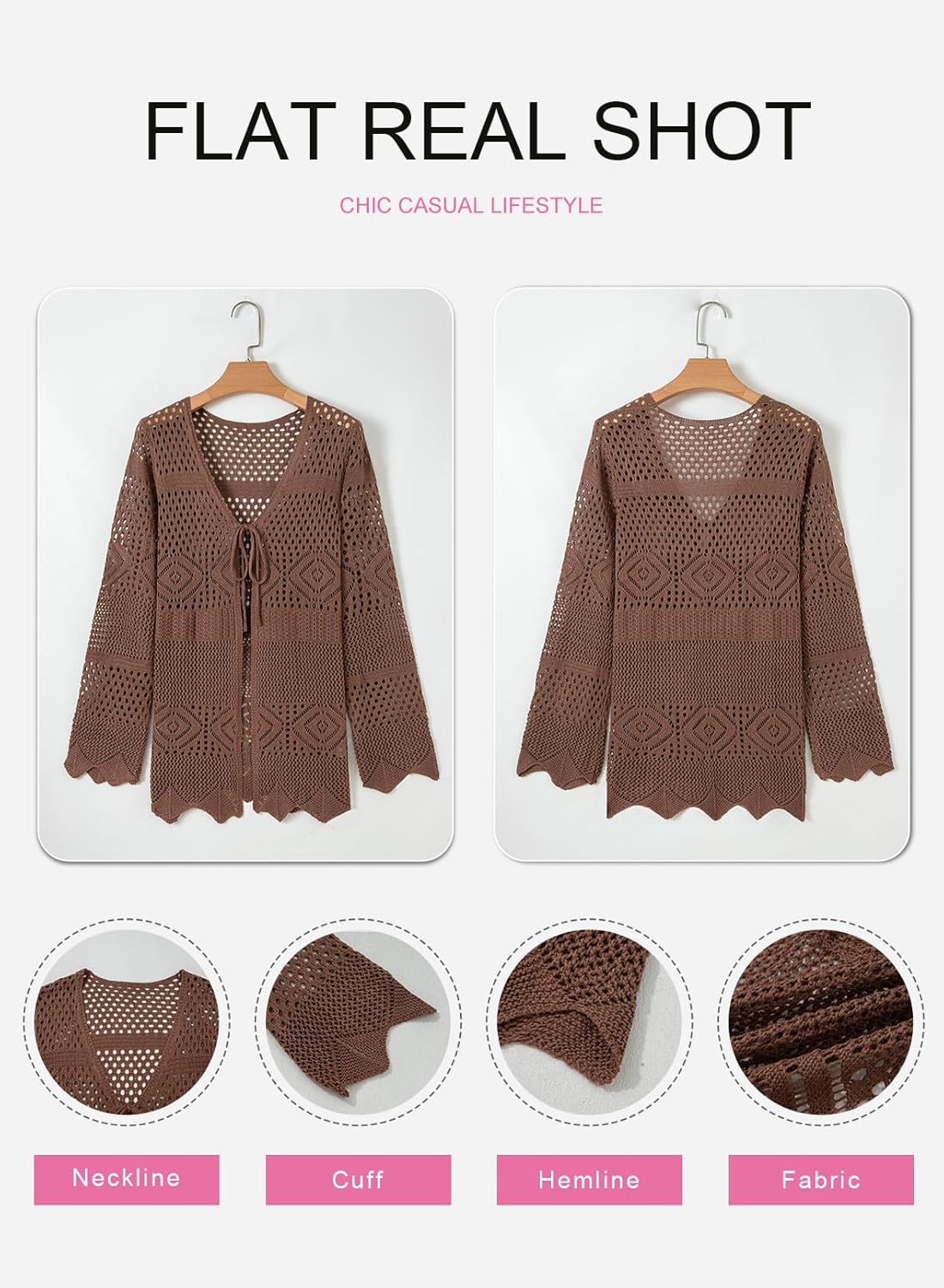 SHEWIN Crochet Cardigans for Women Lightweight Tie Front Sweater Hollow Out Summer Beach Cardigans for Women 2026 - Image 9