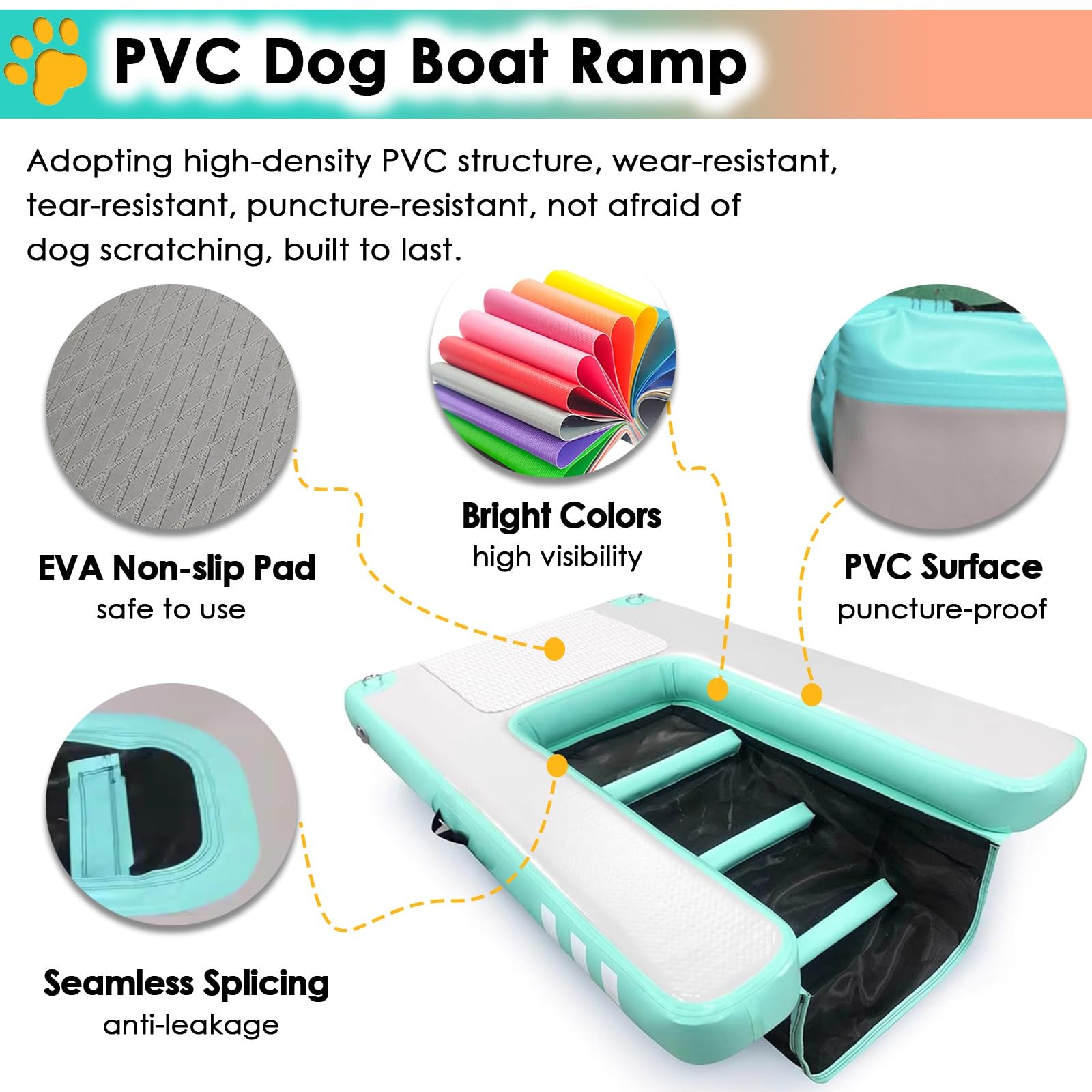 caletta per cani da barca Rampa antiscivolo per piscina per cani per cani fino a 60 kg, pieghevole rampa per barca per cani/ gonfiabile piattaforma di attracco per lago/fiume/ spiaggia/ mare, con pomp