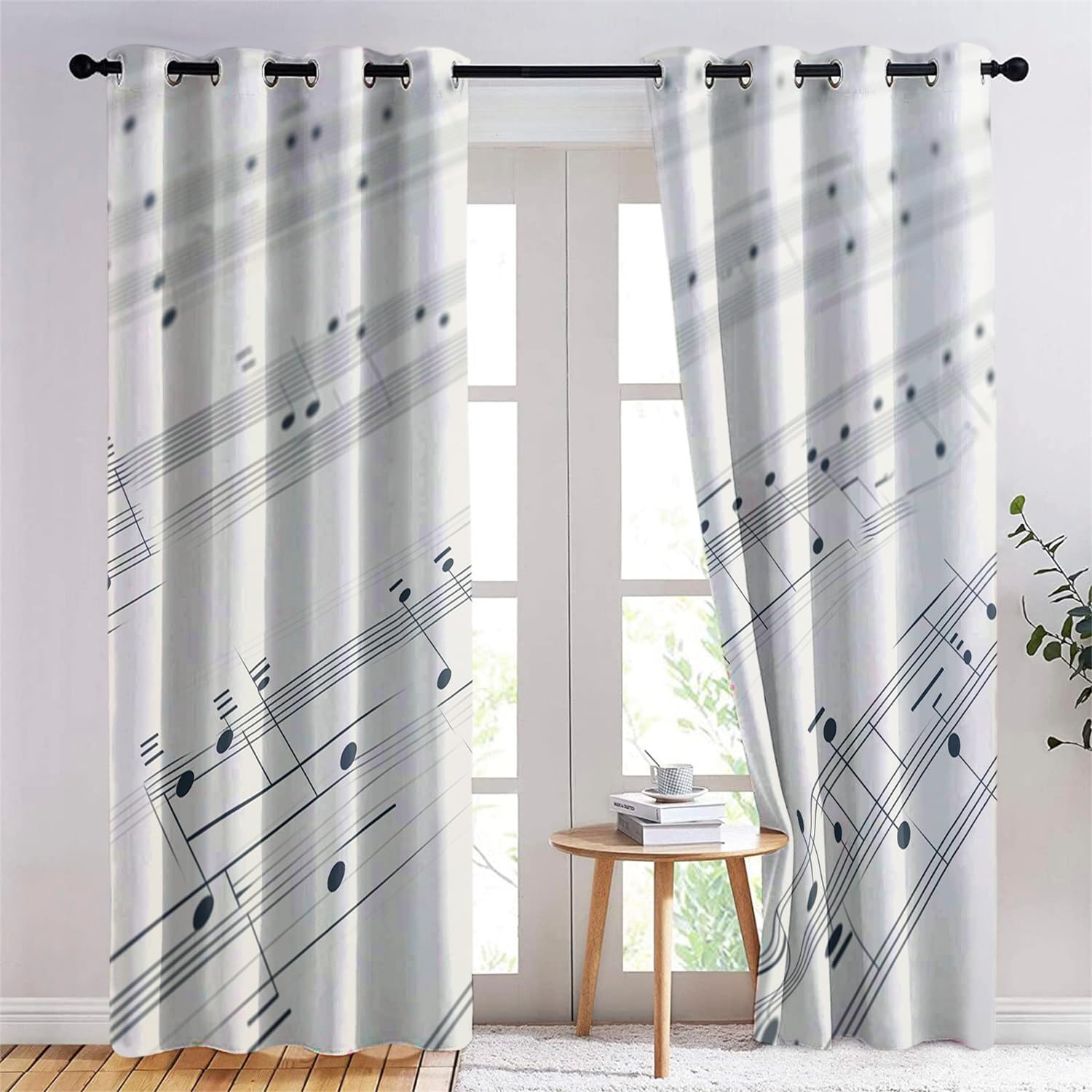 Verdunkelungsvorhänge Musiknoten für Schlafzimmer Ösen Vorhang Weiß für Schlafzimmer Ösen Vorhang B H183 x B117 cm (2er Pack)