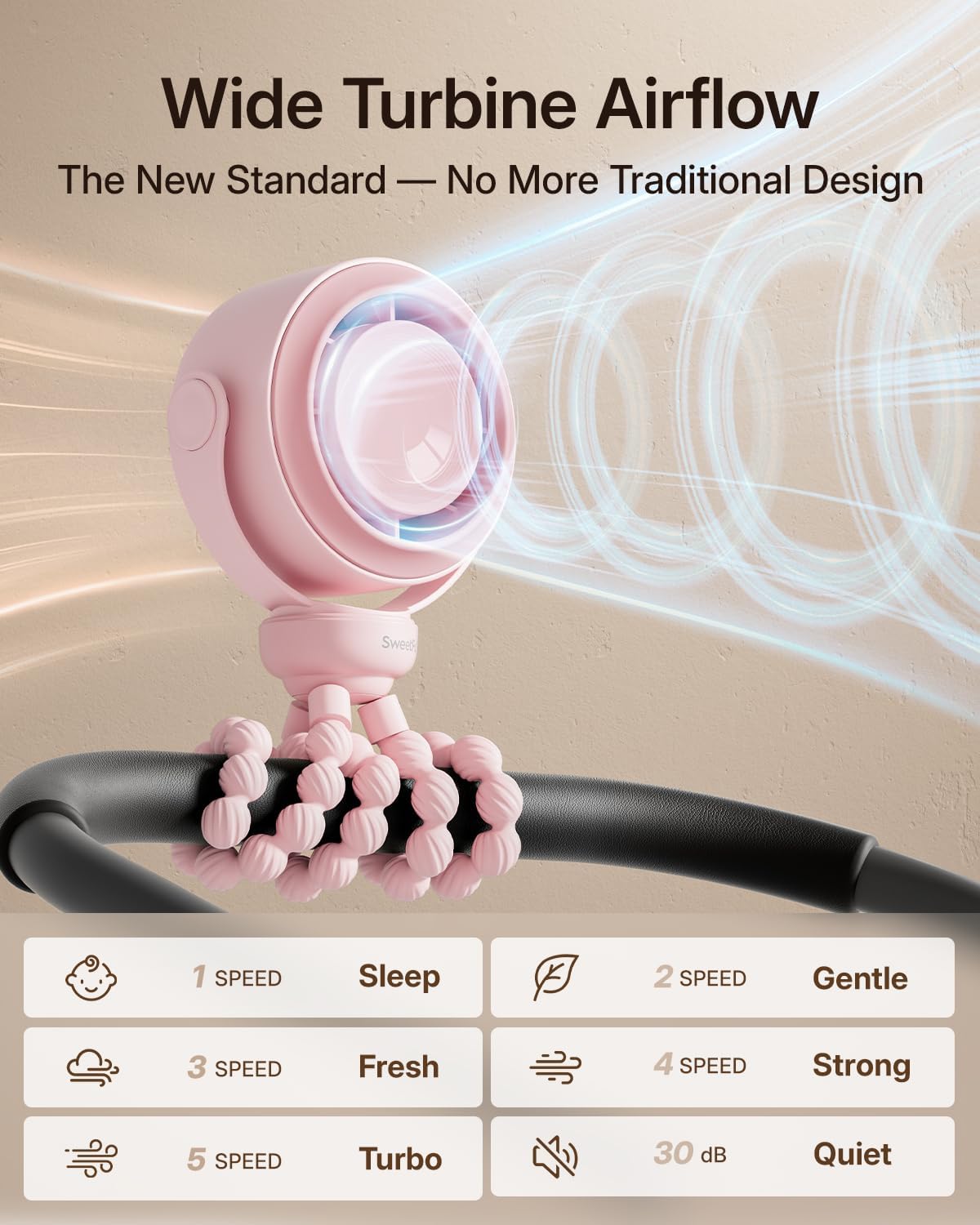  Portable Stroller Fan, Pinch-Proof Baby Fan - Pink thumbnail
