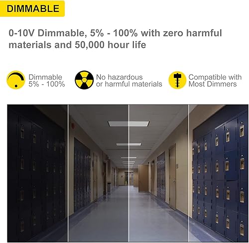 Miniatura 5 de NUWATT Paquete de 4 paneles LED de 1 x 4 para techo empotrado, 40 W, 4000 K blanco frío, súper brillante 4400 LM, 0-10 V regulable, retroiluminación