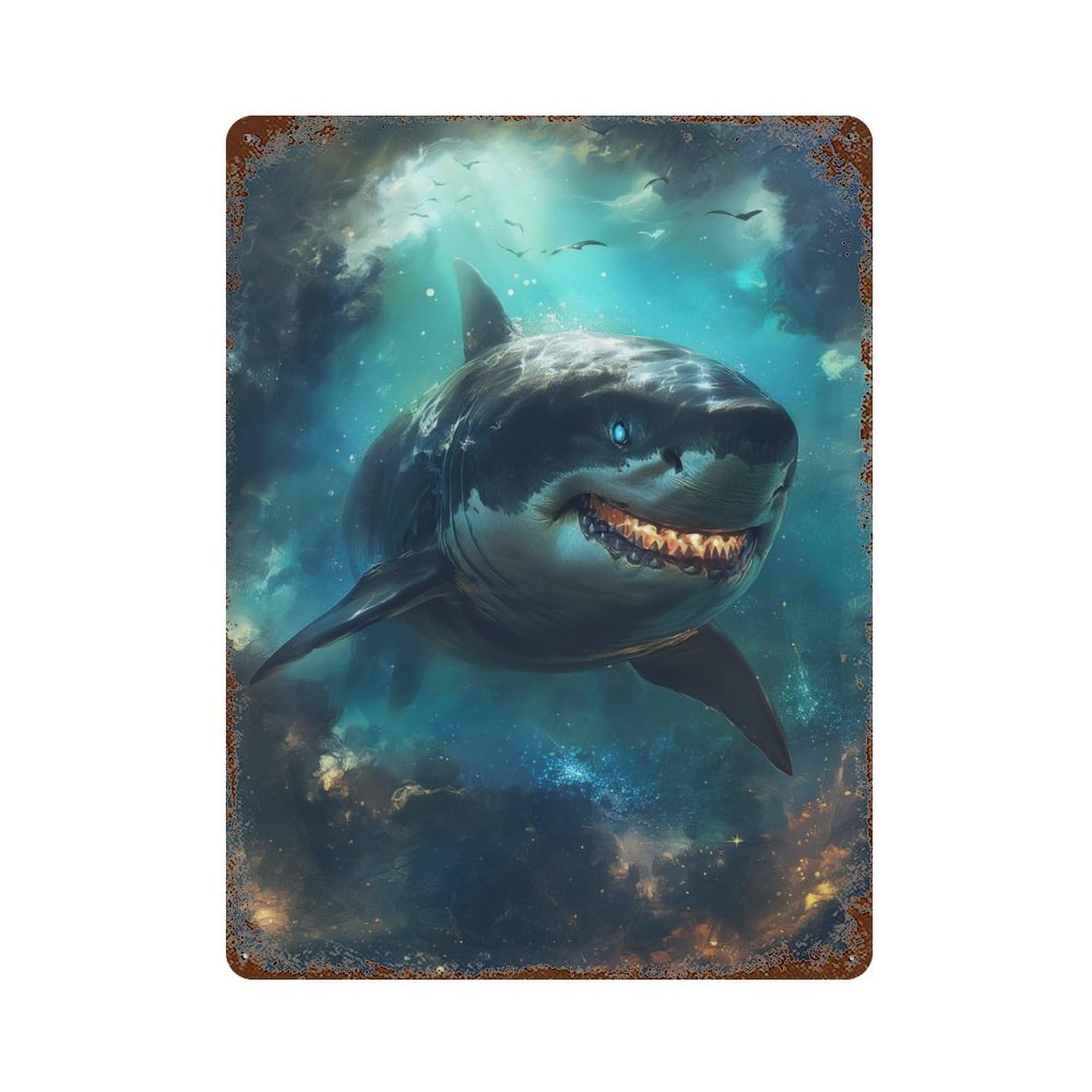 Shar Evil Horror Scary Sea Distressed Metal Wall Sign 15.7"x11.8", Ideal for Garage, Bar And Workshop Decor