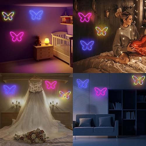 Miniatura 7 de BRIGHTDECK 3 letreros de neón de mariposa, luz de neón para dormitorio, USB o 3 pilas AA, decoración de pared, luces de neón para regalo de