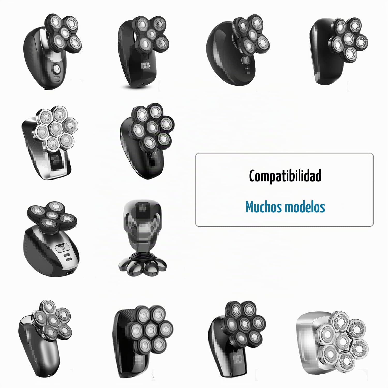 Cabezal de Maquinilla de Afeitar Eléctrica 7D,Cuchillas de Afeitar Eléctricas, Afeitadora Rotativa de Repuesto para Hombres Calvos para Afeitadora Eléctrica de 5 6 7 Cabezales （Plata）