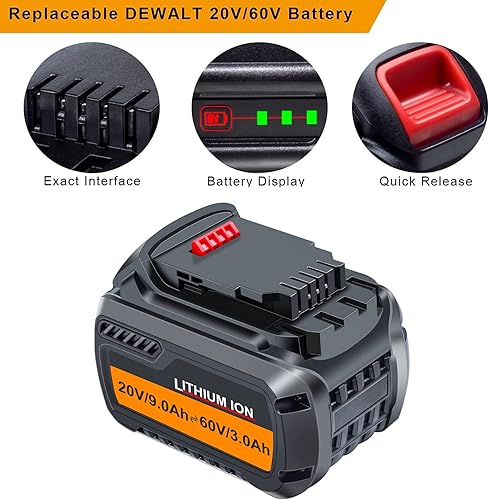 Miniatura 3 de DTK DCB609 Baterías de repuesto para DeWalt 60V compatibles con DCB609 DCB606 DCB612 batería de litio 192Wh (2 paquetes)