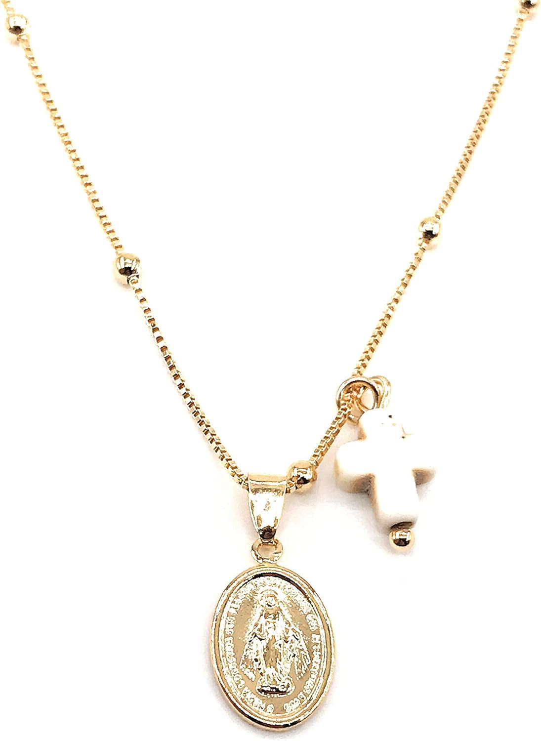 Cross Necklace 18k Gold Plated Miraculous Medal 18 Inches Chain Medalla Virgen de la Milagrosa - Image 7