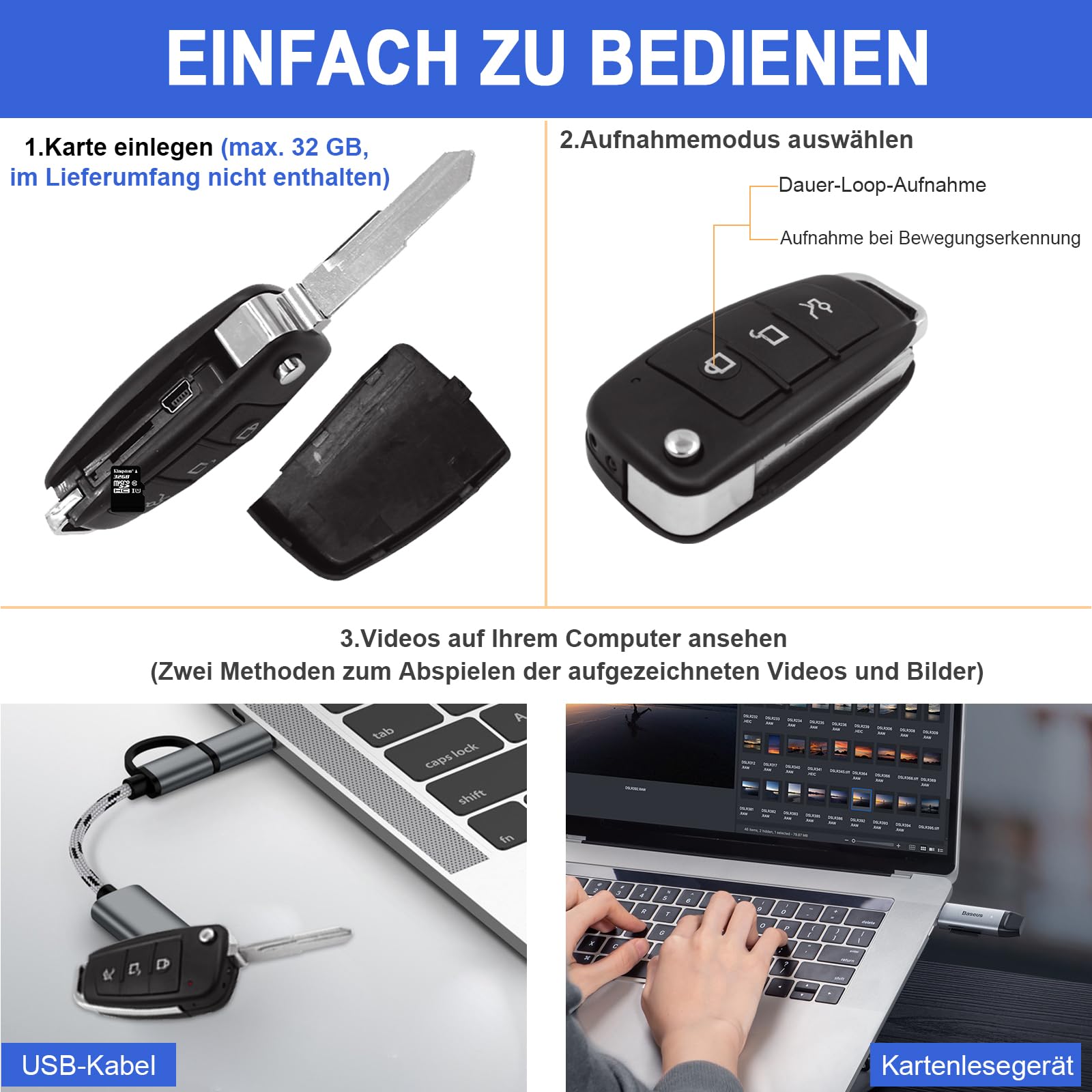 sakalaka HD 1080P Mini Bodycam Überwachungskamera Tragbare Body Kamera mit Bewegungserkennung Nachtsicht für den Innen- und Außenbereich