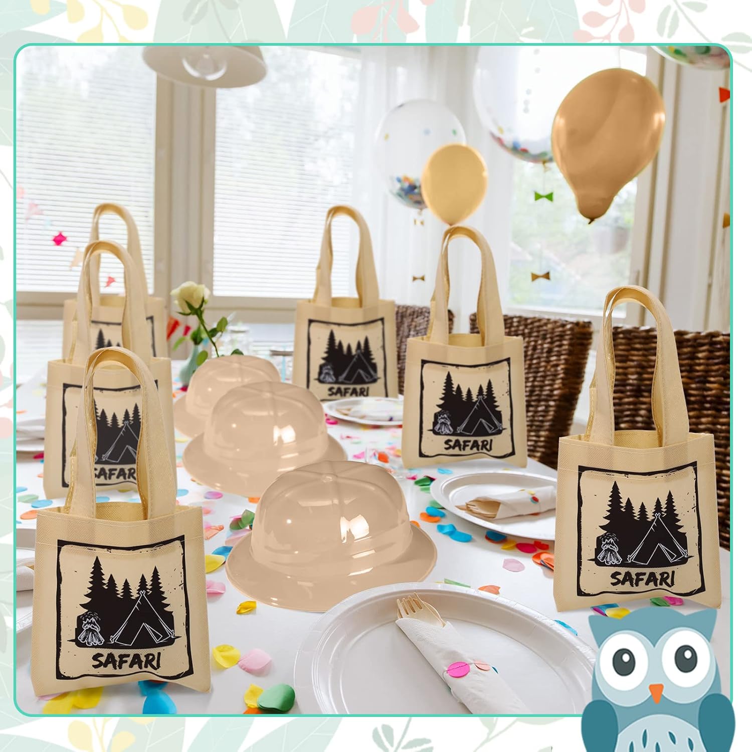 Haysandy 36 Pcs Explorer Costume Set Include Plastic Explorer Hats Jungle Party Vest Safari Tote Bag for Kids Outdoor Activity Jungle Costume Party Supplies Favors Halloween Birthday