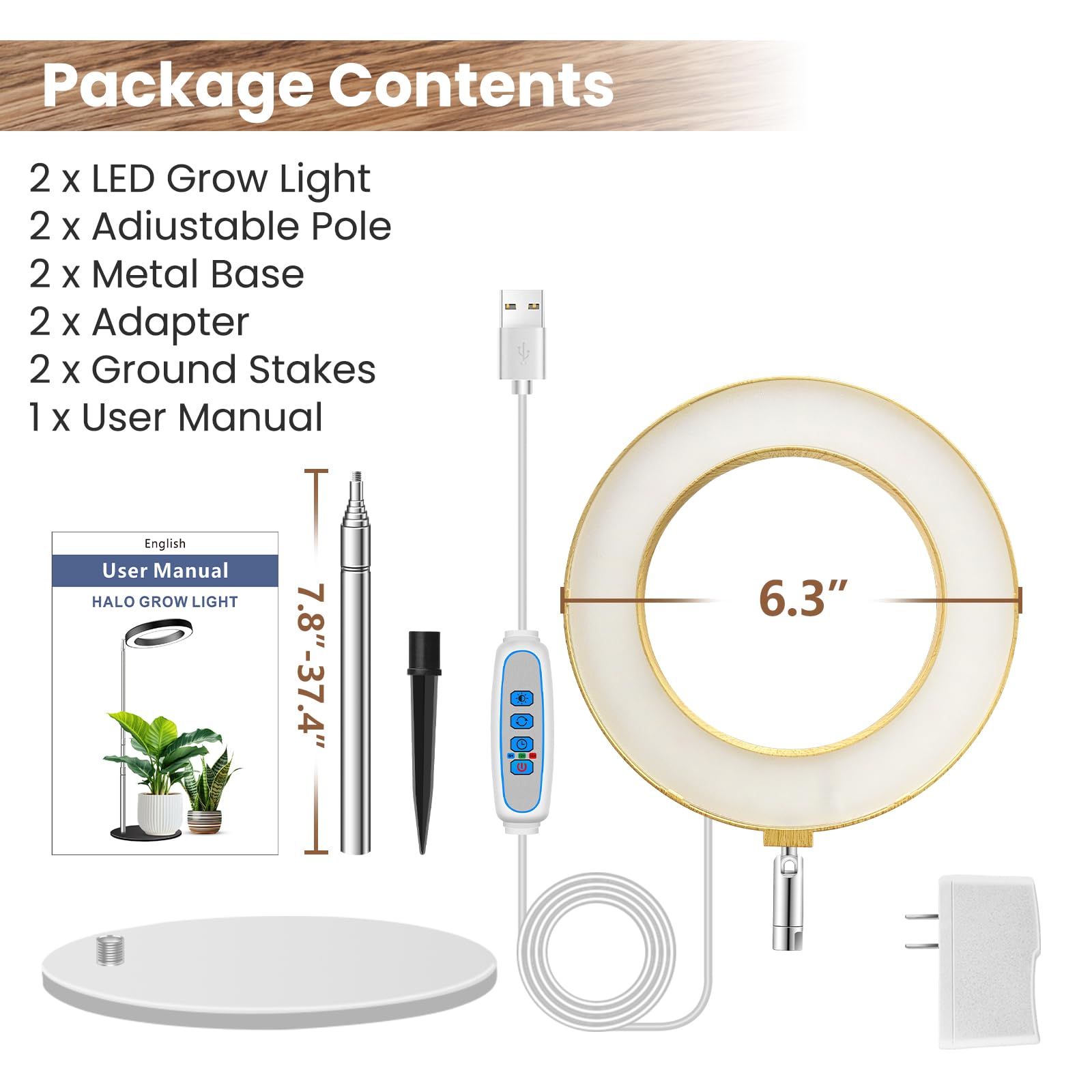 Aokrean Luz de cultivo, espectro completo, 16 cm, Halo Plant Light para