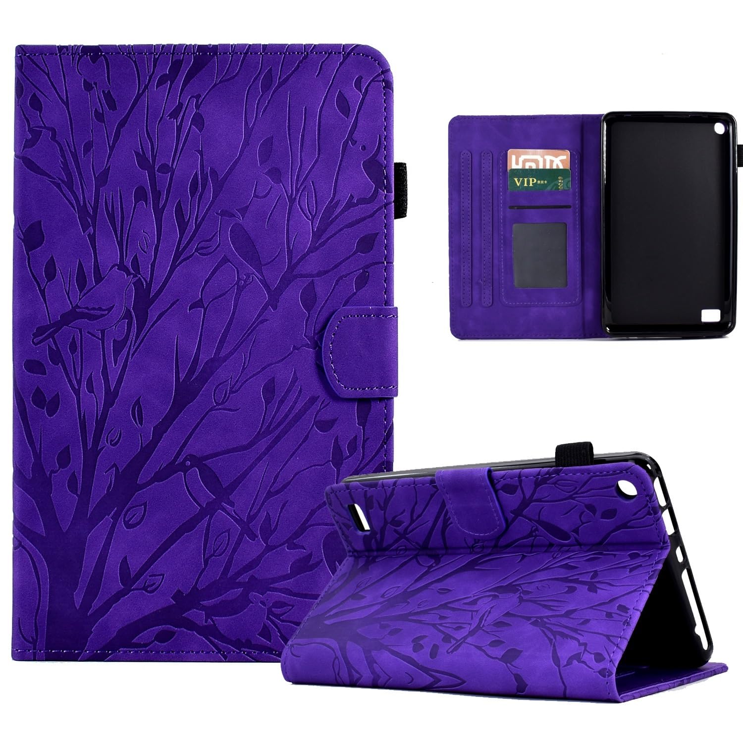 Compatible with Kindle Fire 7 2019/2017/2015 Case 7inch Leather Case,Case Fire 7 (9th/7th/5th Generation) Tablet Case Drop-Proof Protective Tablet Case with Card Slot/Auto Sleep Wake (Purple)
