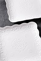 Vista 7 de Jusalpha Juego de 4 platos cuadrados de cerámica de encaje en relieve, platos de pasta/ensalada/postre, lavavajillas, microondas, juego de vajilla