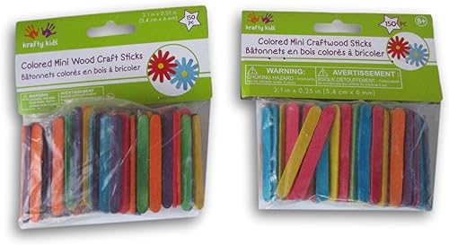 Krafty Kids CW497 - Mini palos pintados de madera artesanal, 2 x 0.25 pulgadas, 300 unidades
